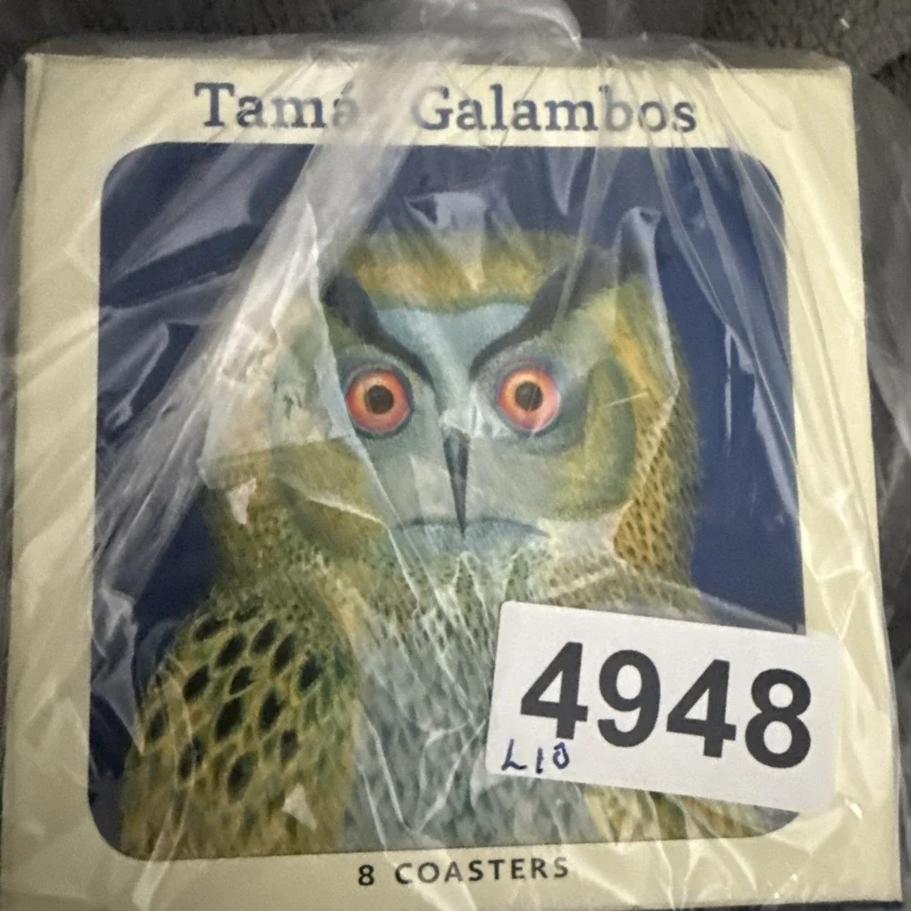 Tamas Galambos OWL‎ Set of 8 Cork-Backed Laminated Coasters NEW A10